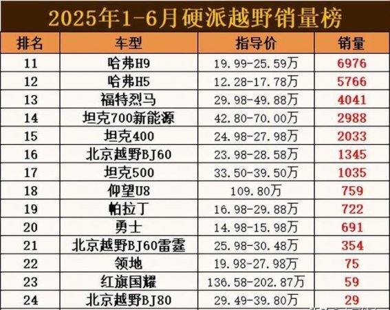 硬派越野新格局：坦克300重返巅峰，豹5险失头筹，仰望U8跌出主流