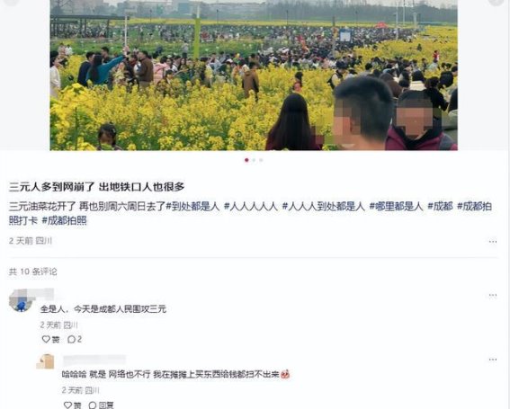 成都三元站油菜花火爆引发的“人海”现象：赏花还是“看车”？